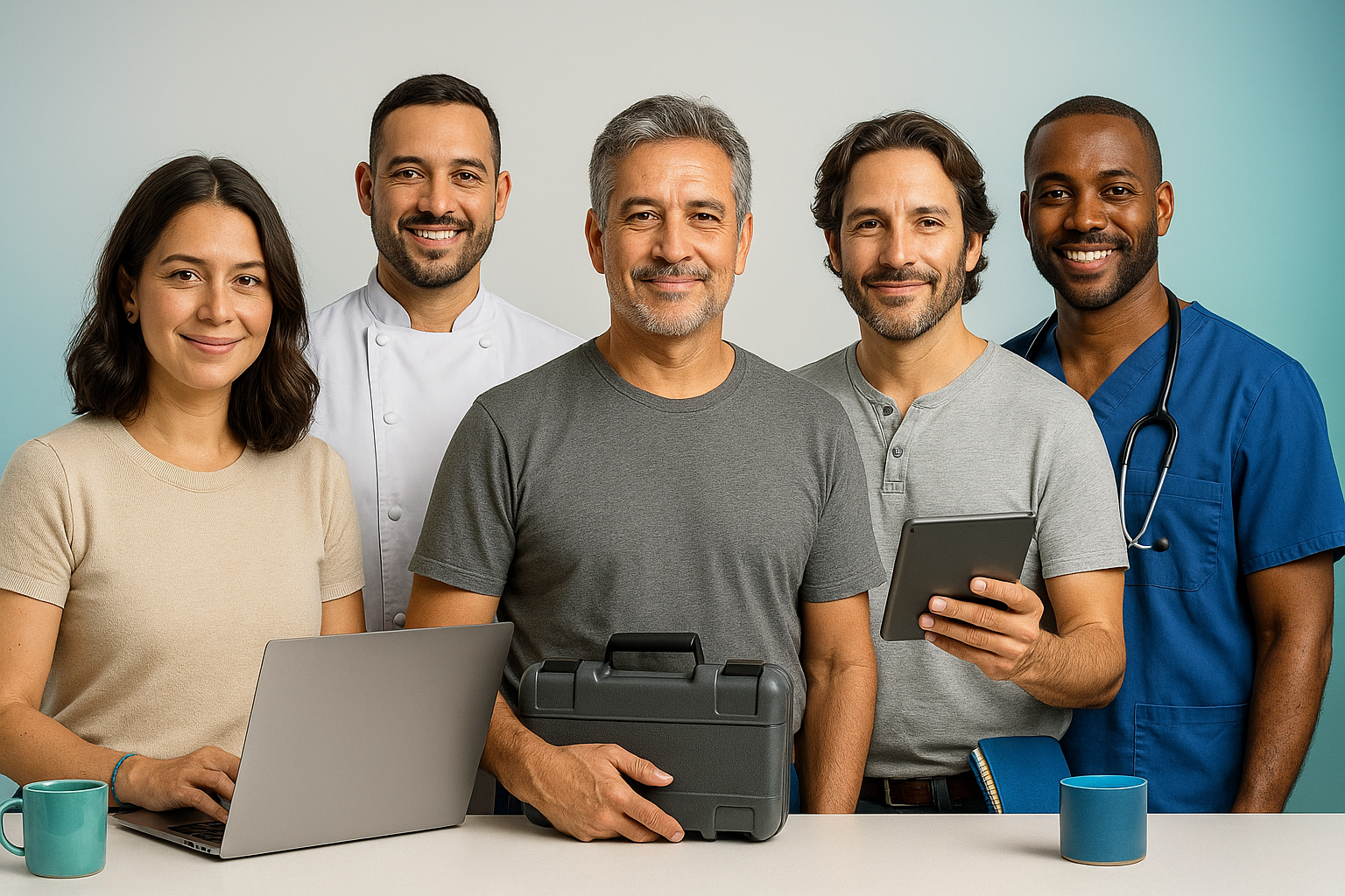 Asesora de MedPlan atendiendo por WhatsApp en oficina luminosa